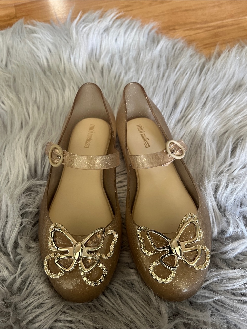 Mini Melissa Sparkling Gold Butterfly Mary Jane Flats